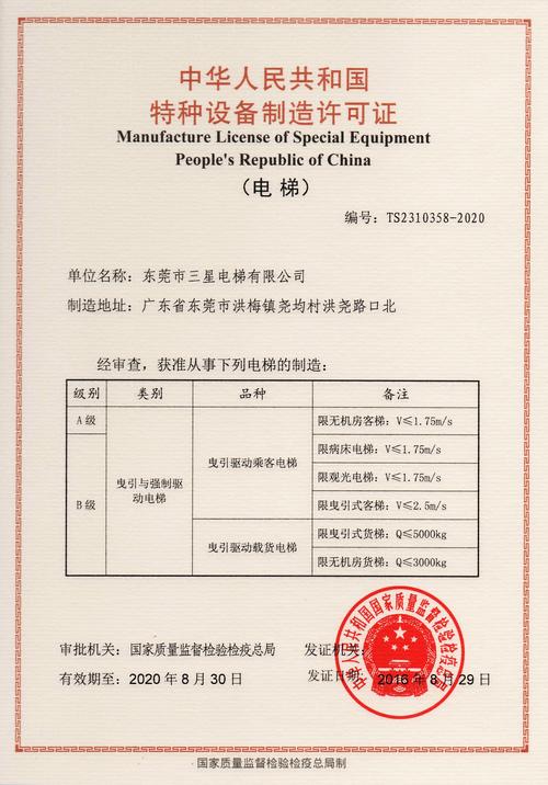 東莞市三星電梯產品檢測報告